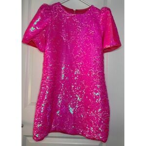 TGCG Women's Large Hot Pink Sequin Mini Dress NWT Lined Party Dress Short Sleeve